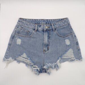 Shein Distressed Cut Off Jean Shorts Women 6 Frayed Holes Concert Festival Short